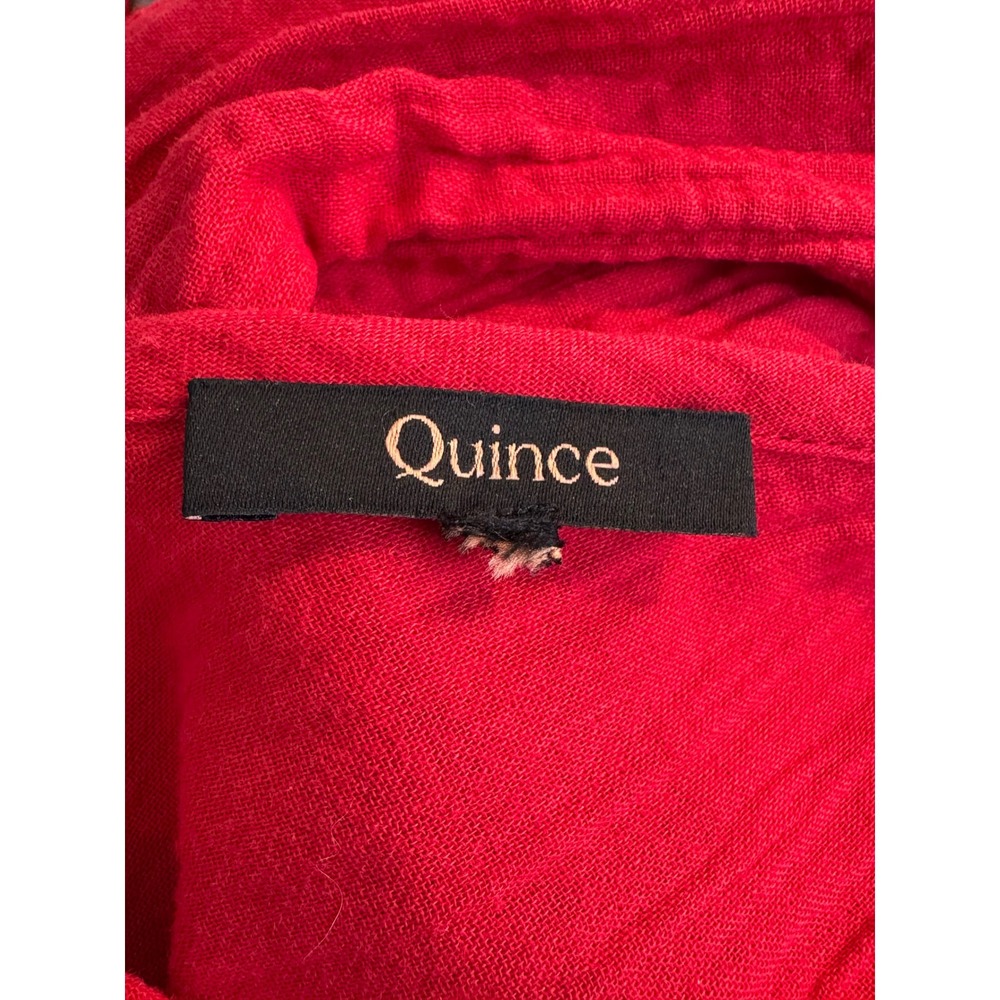 Quince Organic Cotton Gauze Tiered Midi Dress Size M Wild Cherry Red V Neck - Picture 5 of 7